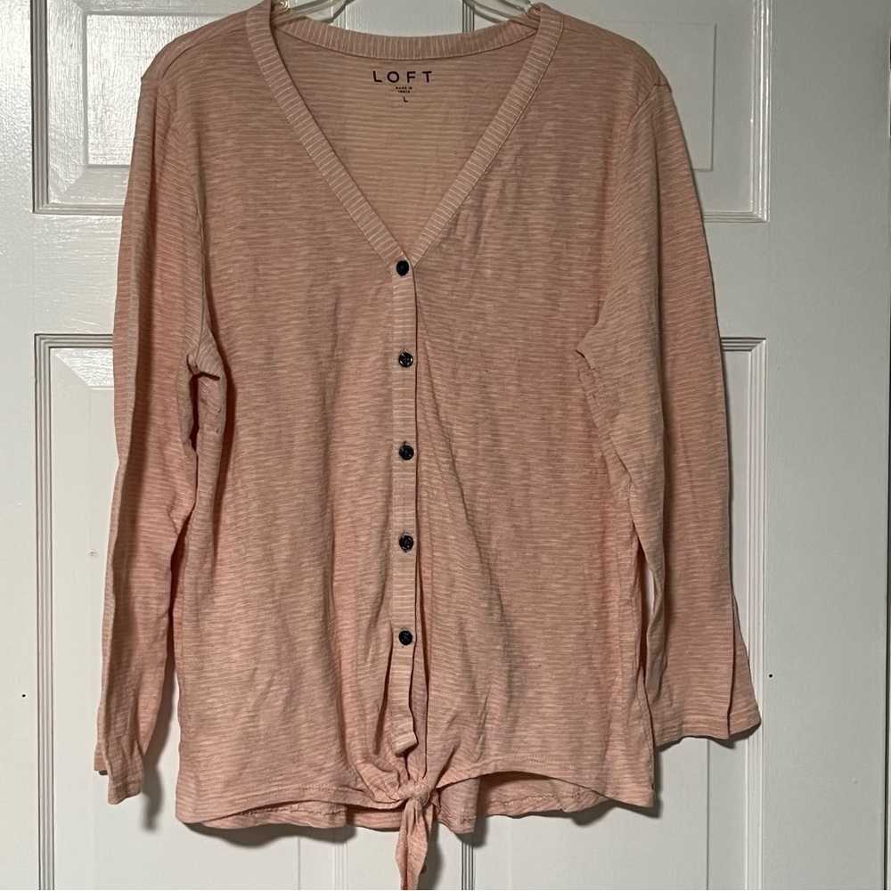 LOFT Blush pink tie front Knit Top